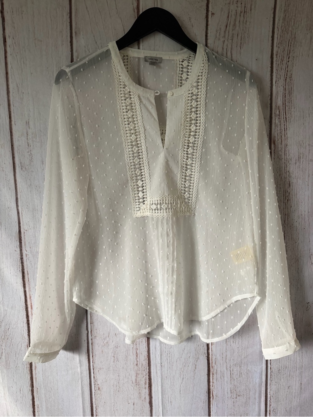 Tristan White / Cream Swiss Dot Lace Trim Blouse Size P/S